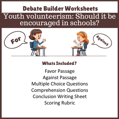 Youth volunteerism: Should it be encouraged in schools? | Favour and Against Worksheet Printable Activity