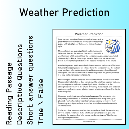 Weather Prediction | Reading Comprehension Passage Printable Worksheet