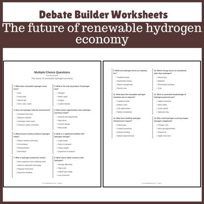 The future of renewable hydrogen economy | Favour and Against Worksheet Printable Activity