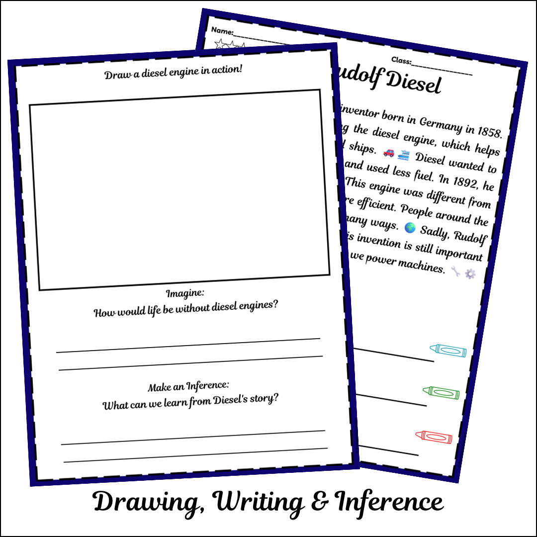 Rudolf Diesel | Short Reading Comprehension Creative Worksheet