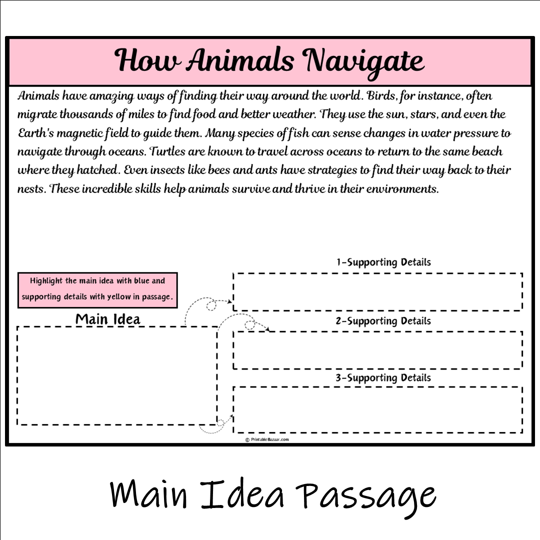 How Animals Navigate | Main Idea and Supporting Details Reading Passage and Questions