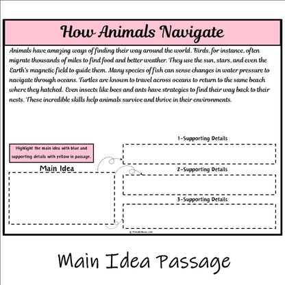 How Animals Navigate | Main Idea and Supporting Details Reading Passage and Questions