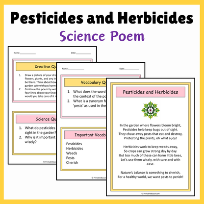 Pesticides and Herbicides | Science Poem Reading Comprehension Activity