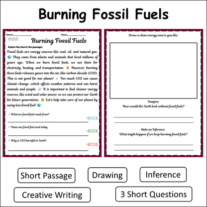 Burning Fossil Fuels | Short Reading Comprehension Creative Worksheet
