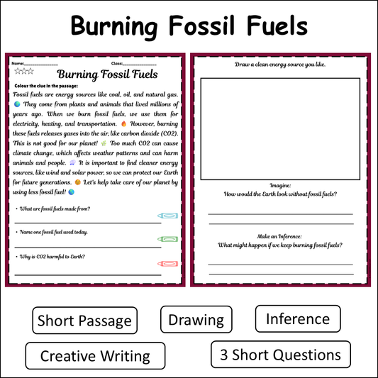 Burning Fossil Fuels | Short Reading Comprehension Creative Worksheet