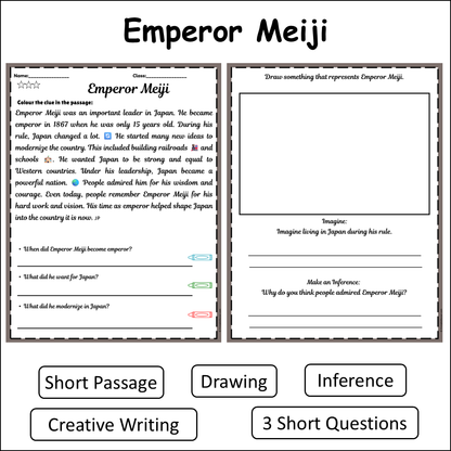 Emperor Meiji | Short Reading Comprehension Creative Worksheet