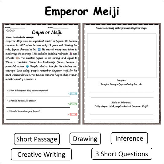 Emperor Meiji | Short Reading Comprehension Creative Worksheet