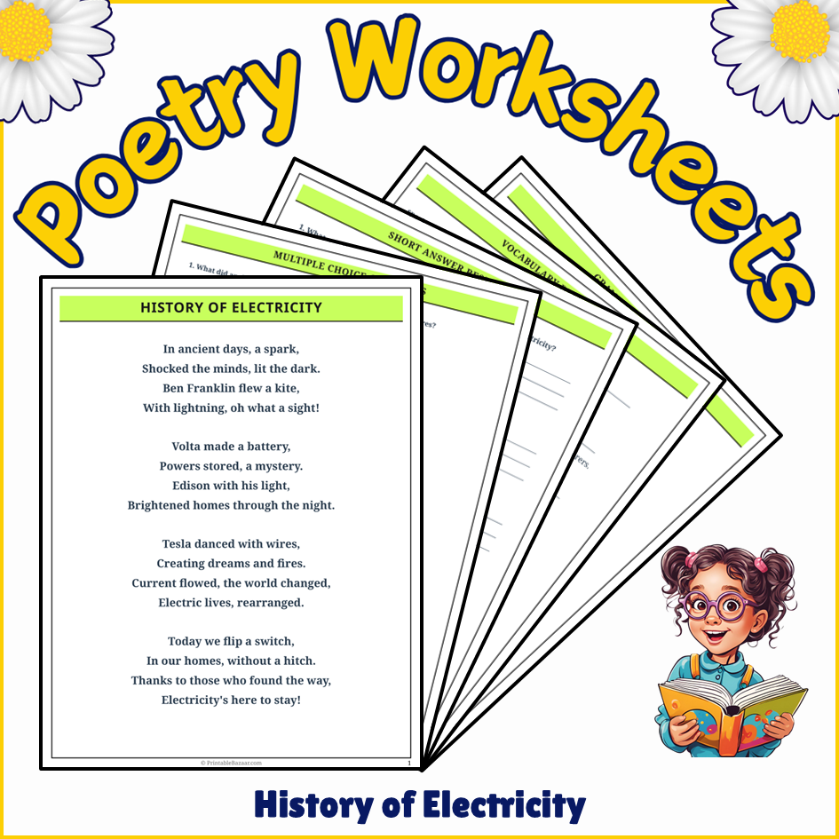 History of Electricity | Poem Grammar Worksheet Printable Activity