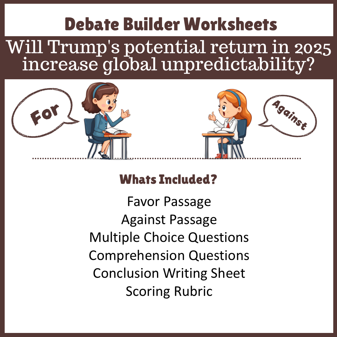 Will Trump's potential return in 2025 increase global unpredictability? | Favour and Against Worksheet Printable Activity