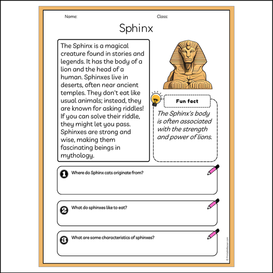 Sphinx | Reading Passage Comprehension Questions Writing Facts Worksheet