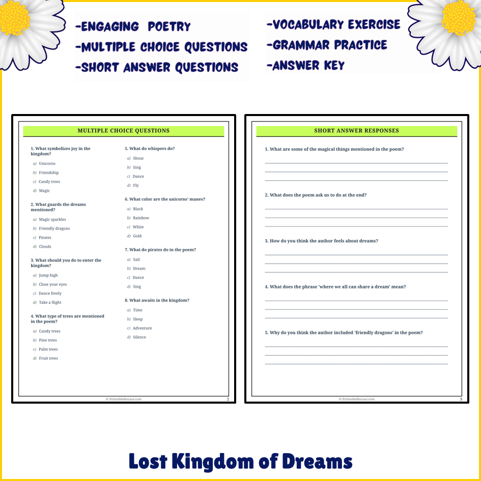 Lost Kingdom of Dreams | Poem Grammar Worksheet Printable Activity