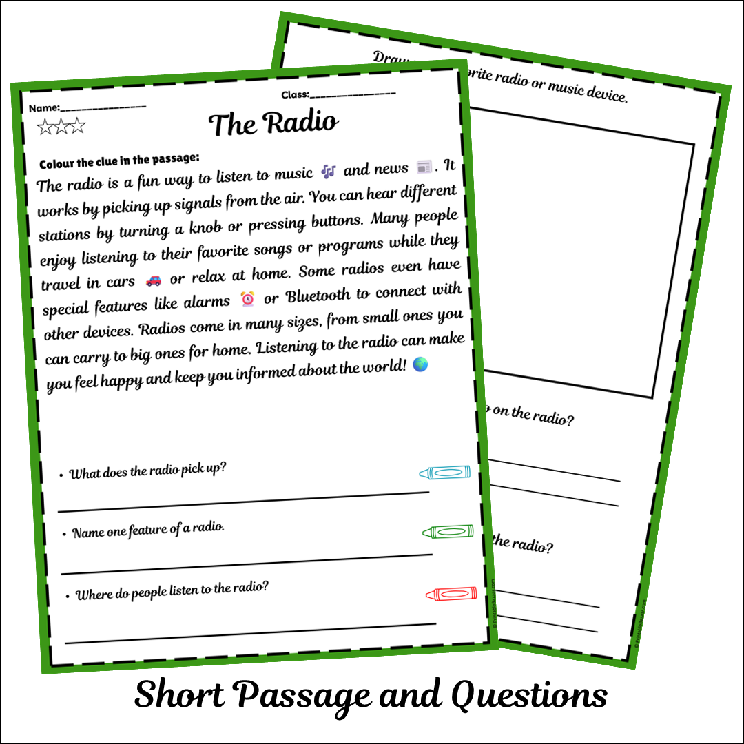 The Radio | Short Reading Comprehension Creative Worksheet