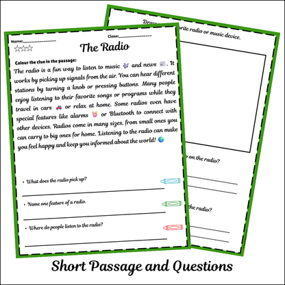 The Radio | Short Reading Comprehension Creative Worksheet