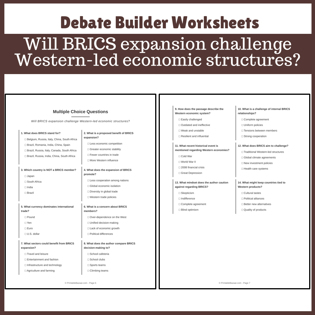 Will BRICS expansion challenge Western-led economic structures? | Favour and Against Worksheet Printable Activity