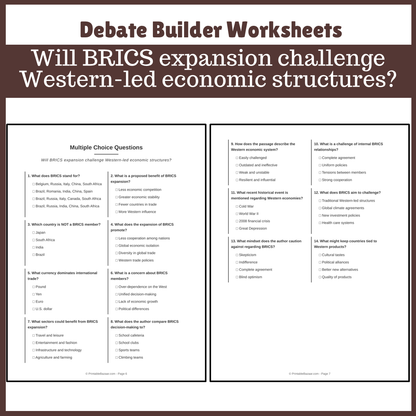 Will BRICS expansion challenge Western-led economic structures? | Favour and Against Worksheet Printable Activity