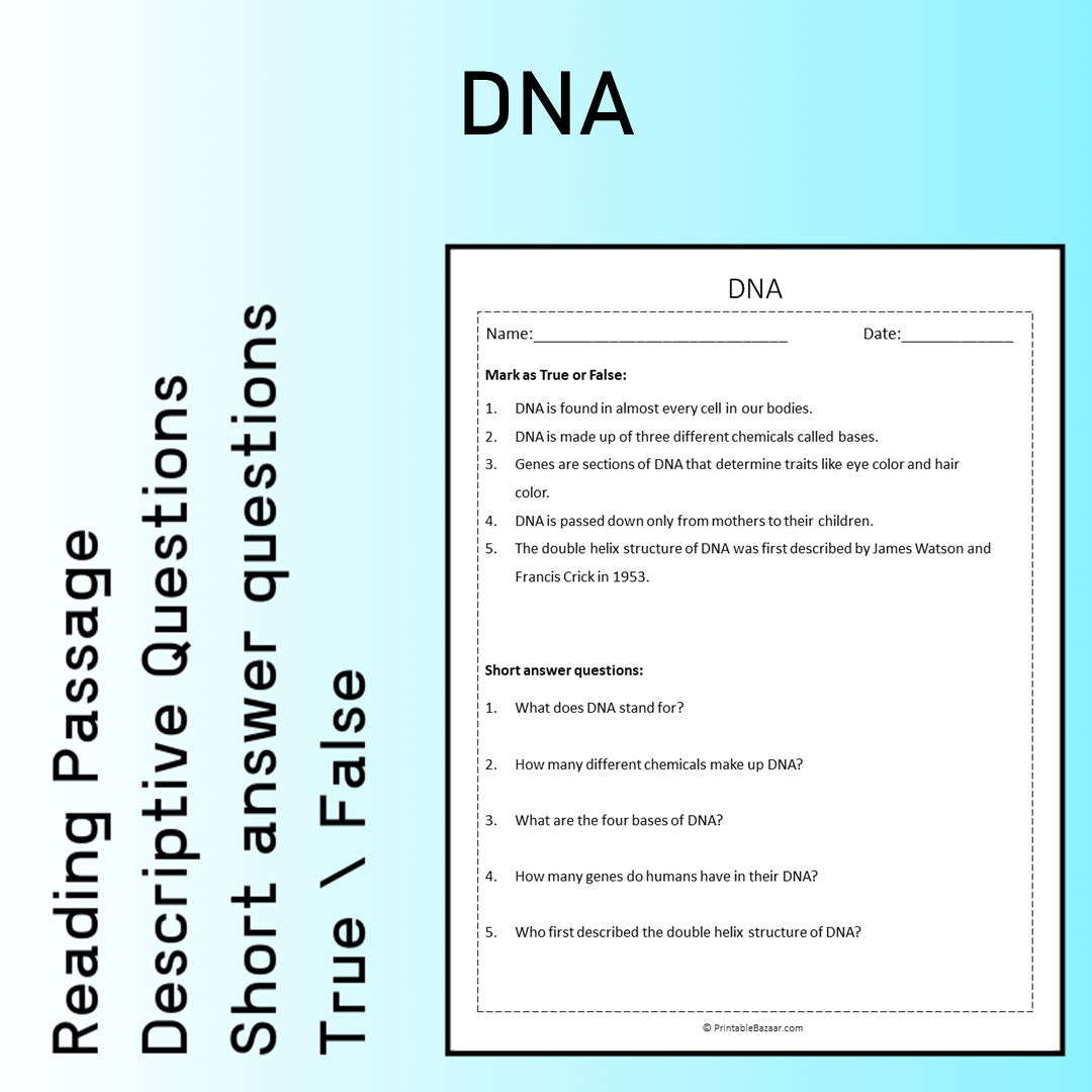 DNA | Reading Comprehension Passage Printable Worksheet