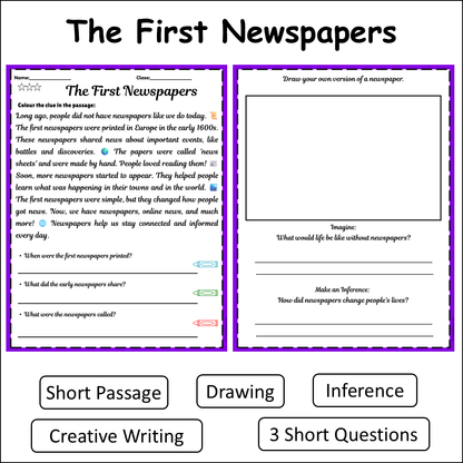 The First Newspapers | Short Reading Comprehension Creative Worksheet