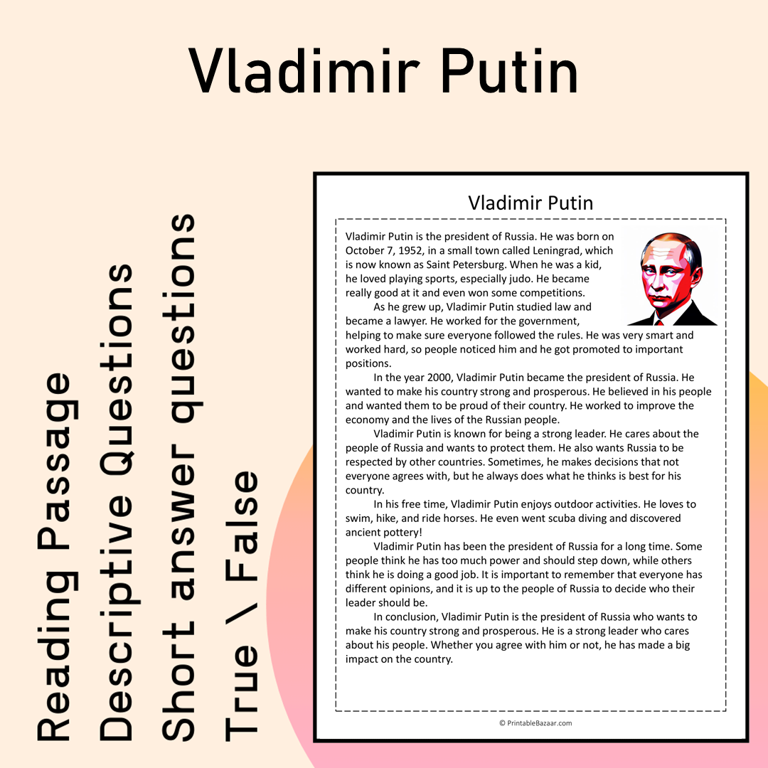 Vladimir Putin | Reading Comprehension Passage Printable Activity