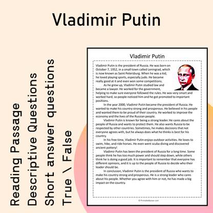 Vladimir Putin | Reading Comprehension Passage Printable Activity