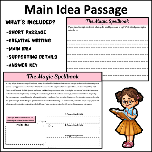 The Magic Spellbook | Main Idea and Supporting Details Reading Passage and Questions