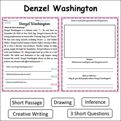 Denzel Washington | Short Reading Comprehension Creative Worksheet