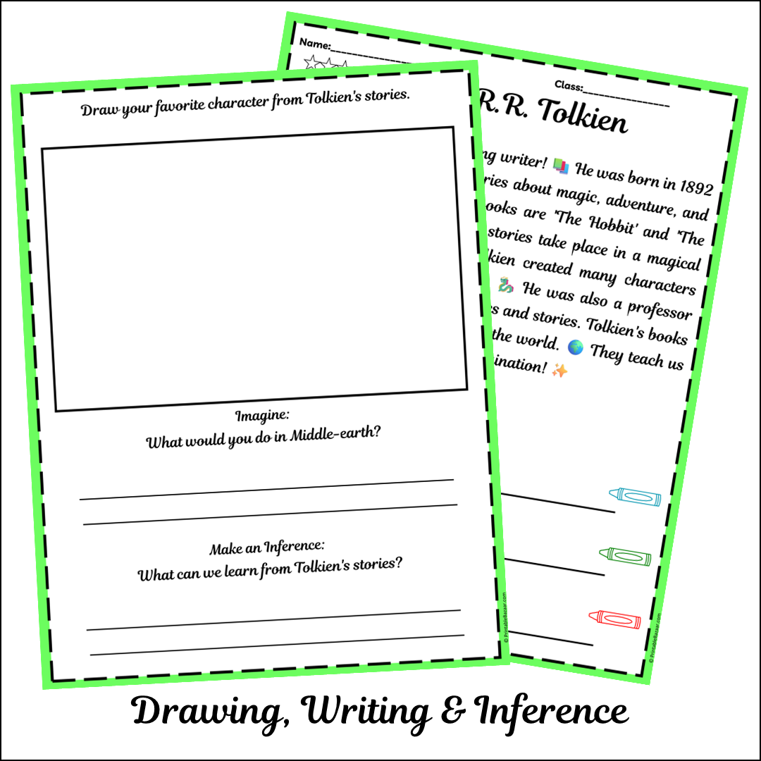 J.R.R. Tolkien | Short Reading Comprehension Creative Worksheet