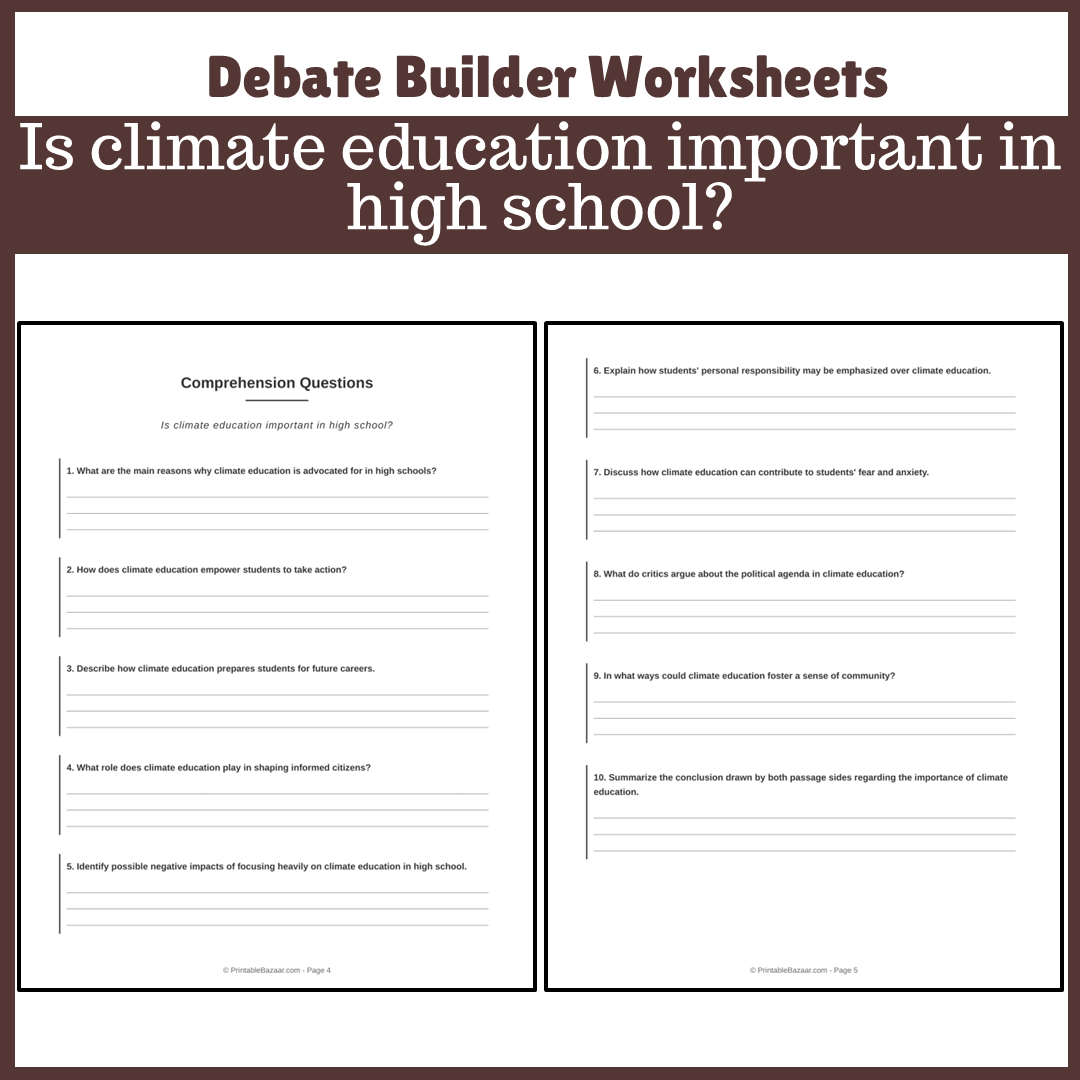 Is climate education important in high school? | Favour and Against Worksheet Printable Activity