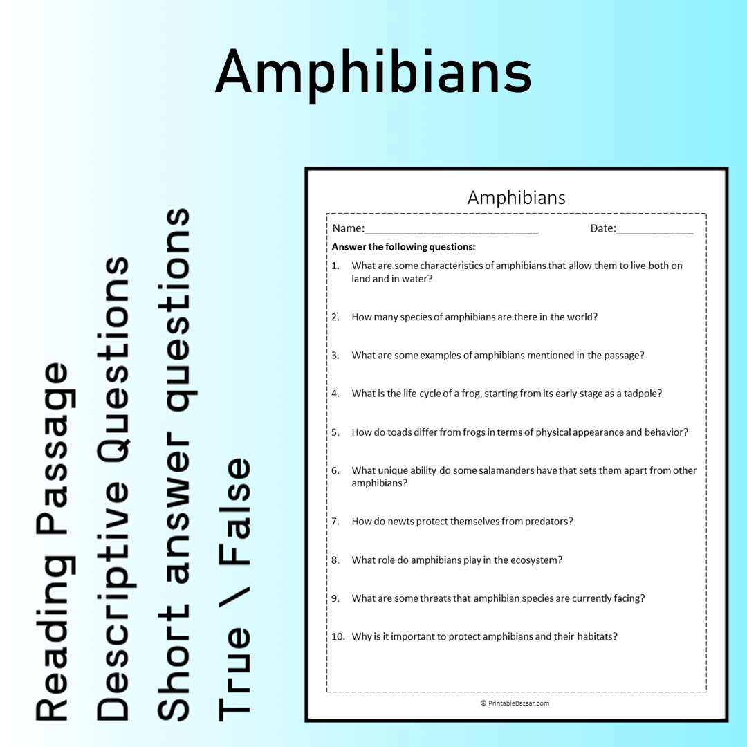 Amphibians | Reading Comprehension Passage Printable Worksheet