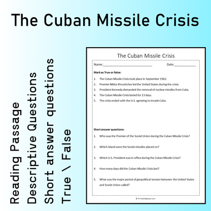 The Cuban Missile Crisis | Reading Comprehension Passage Printable Worksheet