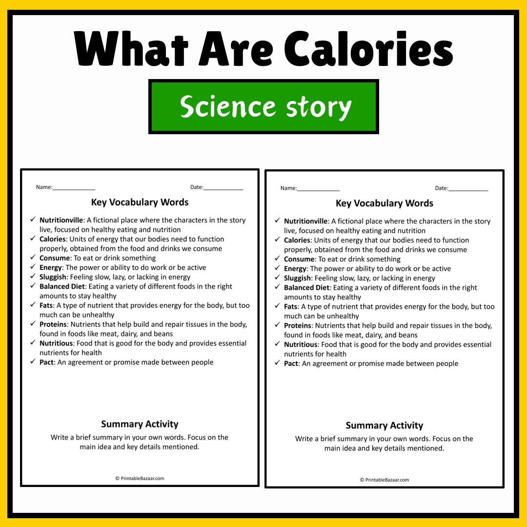 What Are Calories | Science Story Reading Comprehension Activity