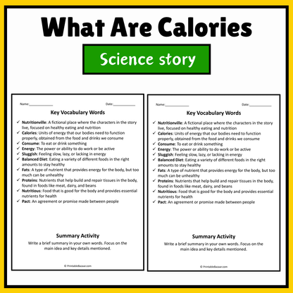 What Are Calories | Science Story Reading Comprehension Activity