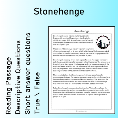 Stonehenge | Reading Comprehension Passage Printable Worksheet