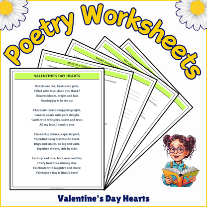 Valentine's Day Hearts | Poem Grammar Worksheet Printable Activity