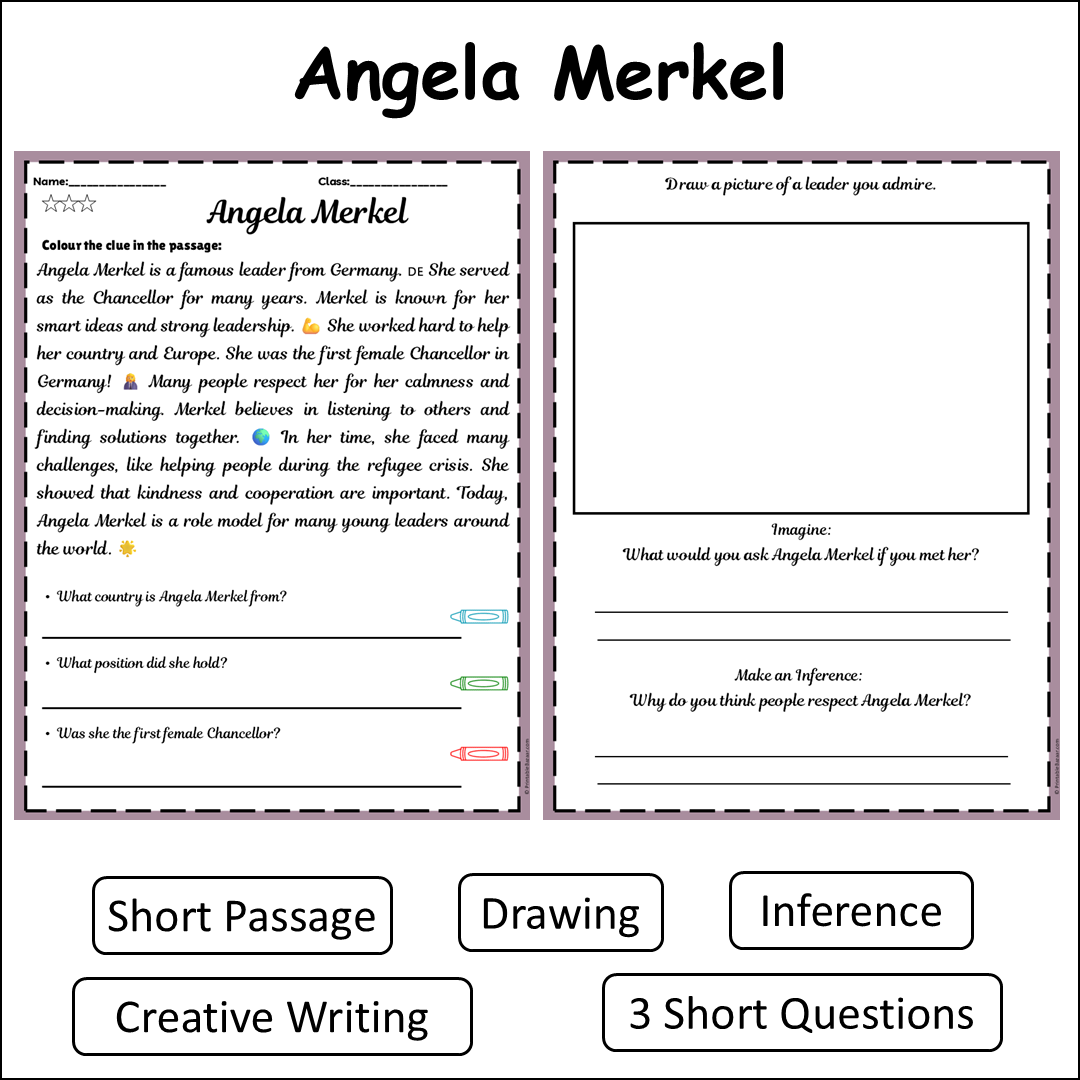 Angela Merkel | Short Reading Comprehension Creative Worksheet