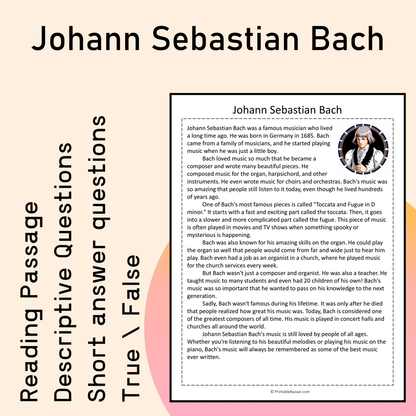 Johann Sebastian Bach | Reading Comprehension Passage Printable Activity