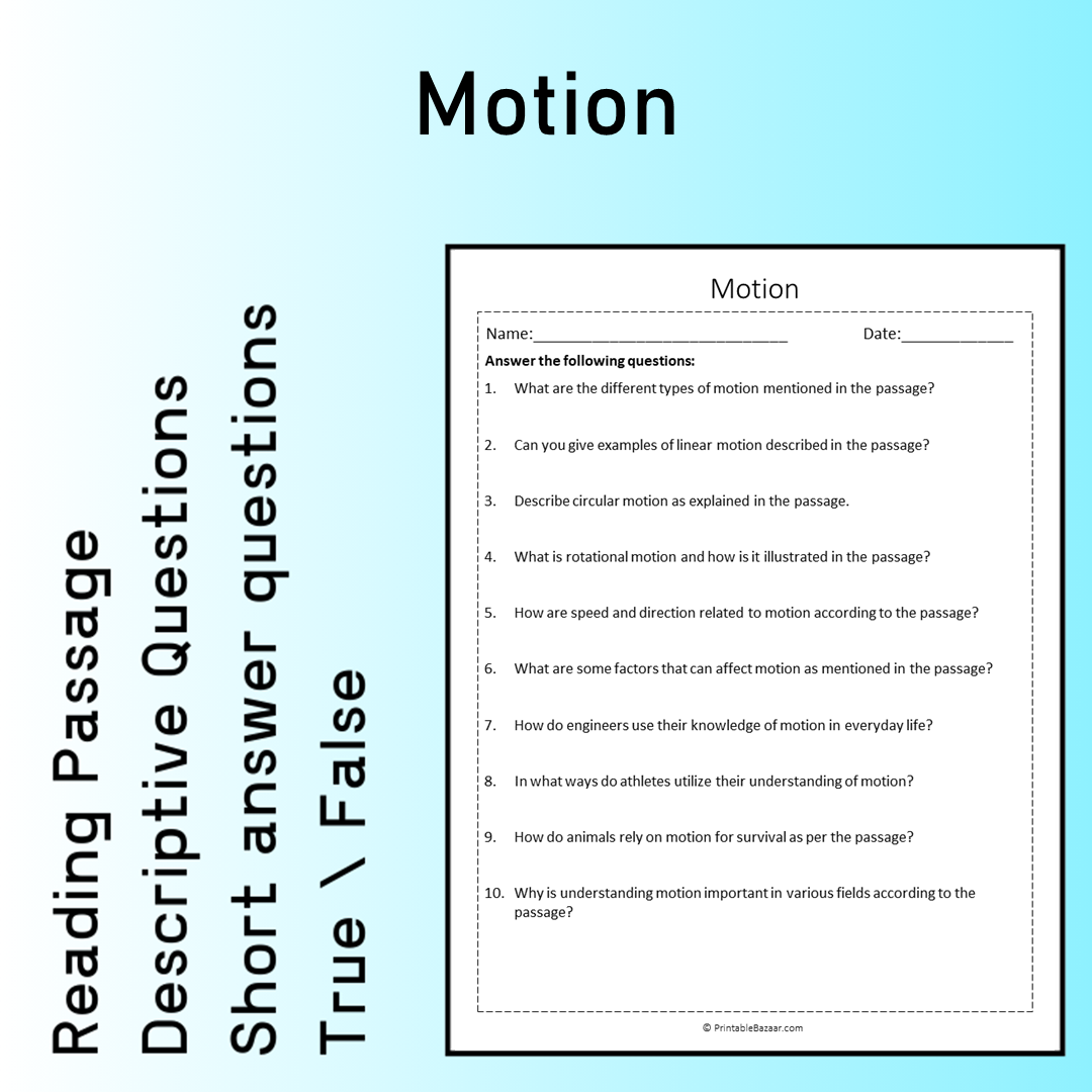 Motion | Reading Comprehension Passage Printable Worksheet