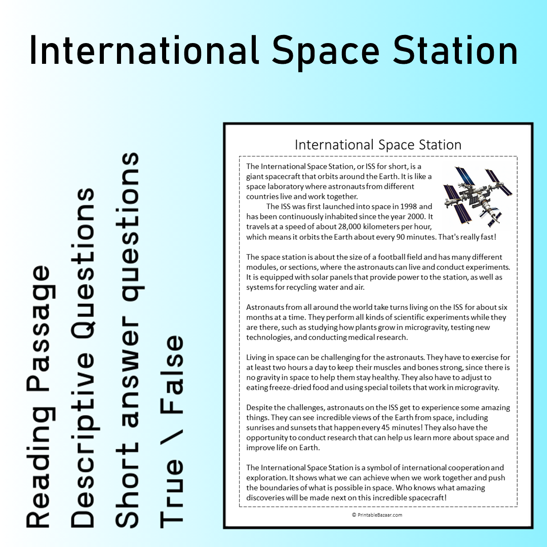 International Space Station | Reading Comprehension Passage Printable Worksheet