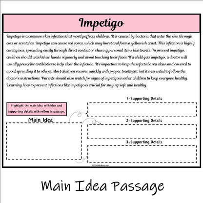 Impetigo | Main Idea and Supporting Details Reading Passage and Questions