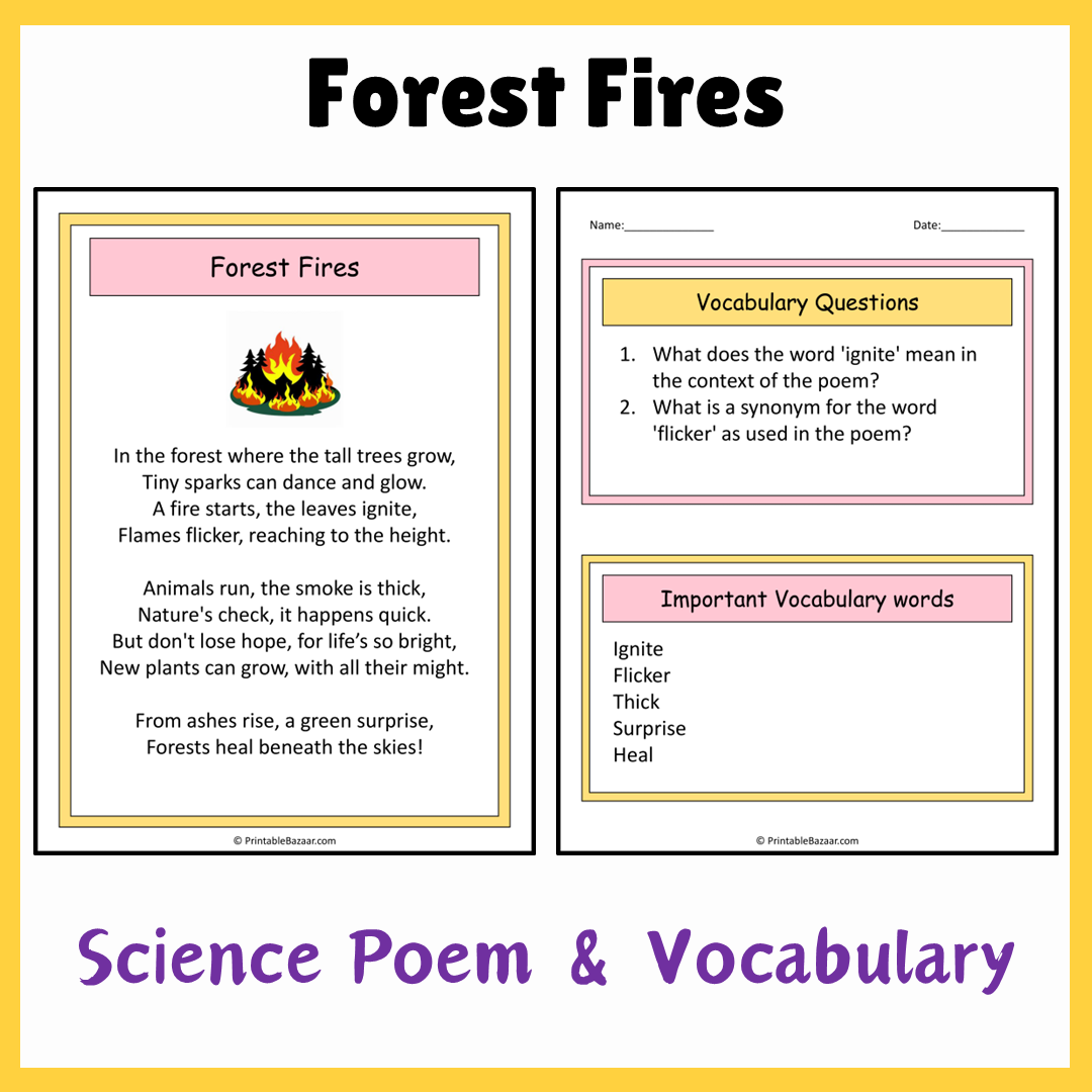 Forest Fires | Science Poem Reading Comprehension Activity