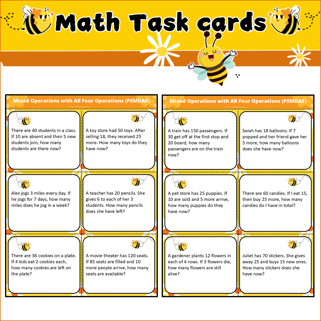 Mixed Operations with All Four Operations (PEMDAS) | Math Task Cards