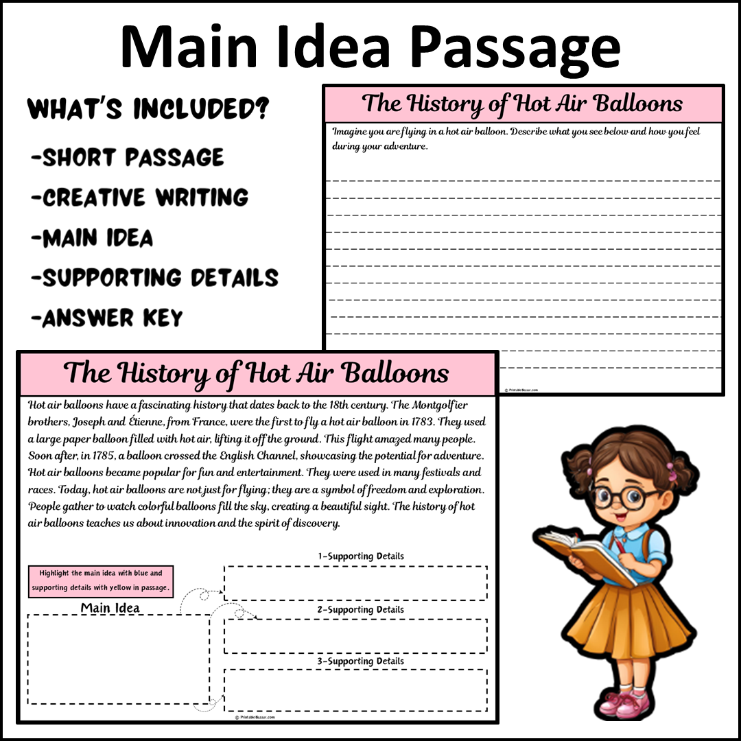 The History of Hot Air Balloons | Main Idea and Supporting Details Reading Passage and Questions