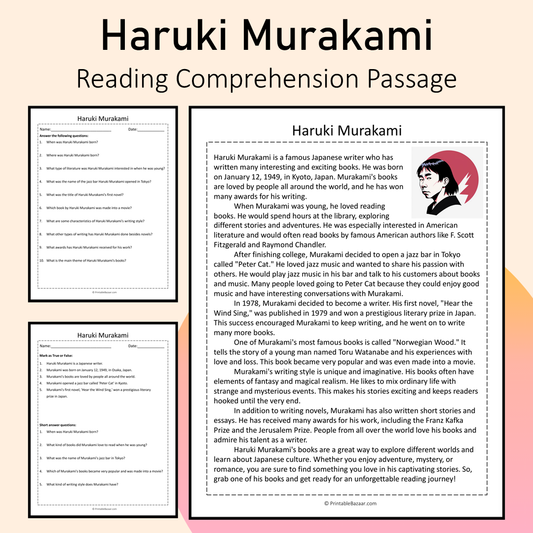 Haruki Murakami | Reading Comprehension Passage Printable Activity