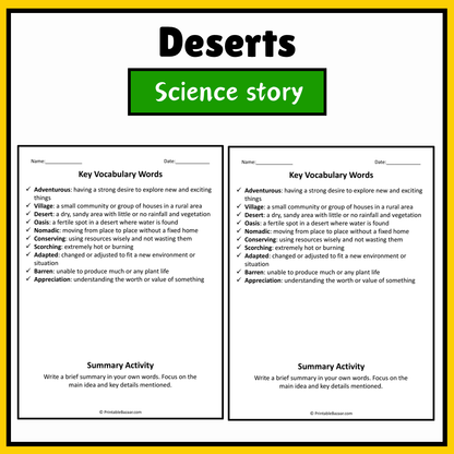 Deserts | Science Story Reading Comprehension Activity