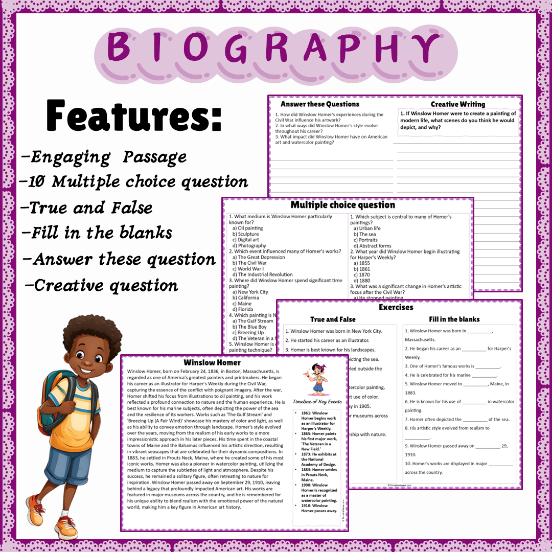 Winslow Homer | Biography Reading Comprehension and Questions Worksheet