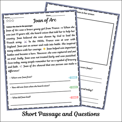 Joan of Arc | Short Reading Comprehension Creative Worksheet