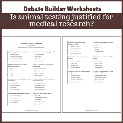 Is animal testing justified for medical research? | Favour and Against Worksheet Printable Activity