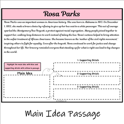 Rosa Parks | Main Idea and Supporting Details Reading Passage and Questions