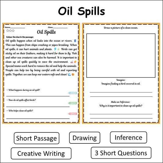 Oil Spills | Short Reading Comprehension Creative Worksheet