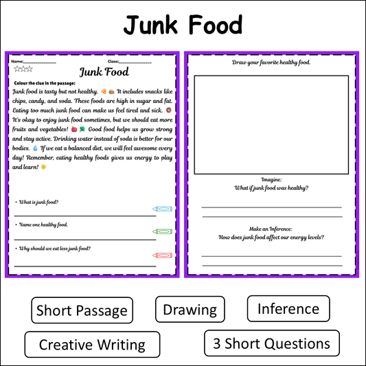 Junk Food | Short Reading Comprehension Creative Worksheet