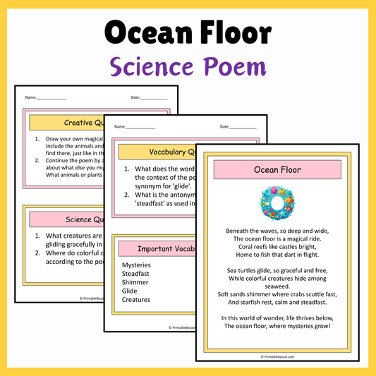 Ocean Floor | Science Poem Reading Comprehension Activity